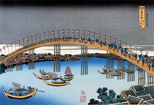 Unusual Views of Celebrated Bridges in the Provinces Sesshuu Tenmabashi